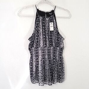 *NWT* EXPRESS Black/Gray Animal/Geometric Print Halter Top, size Small